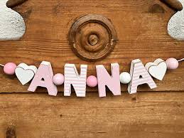 ANNA" NAMENSKETTE KINDERZIMMER ROSA HOLZBUCHSTABEN TAUFE BABY NAME DEKO  SHABBY