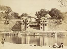 Photograph of the ghats and temples on the River Sipra at Ujjain, taken by George Edward Herne in 1869.