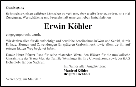 Traueranzeigen von Erwin Köhler