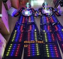 LED Robot Costume Helmet 7 Color Change Remote Control Illuminated Clothing  Suit