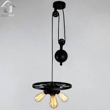 Black Vintage Metal Wheel Hanging Ceiling Pulley Pendant Light With 3 Unitarylighting