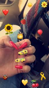 Coffin Shaped Black Sunflower Acrylic Nails Sunflowers Red Summer Sunflower Nails Red Summer Nails Red Acrylic Nails