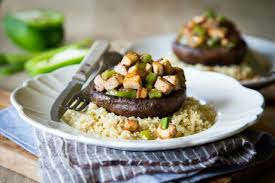 To prepare portobello mushroom caps, gently twist off the stems of whole portobellos. Stuffed Portobello Mushroom With Tofu And Garlic Pepper Quinoa Vegan One Green Planet