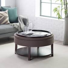 Belham Living Dalton Coffee Table Round Tufted Storage Ottoman With Tray Shelf Chocolate At Storage Ottoman Coffee Table Round Storage Ottoman Coffee Table
