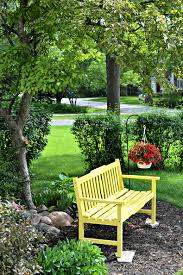 A Sunny Yellow Bench For The Front Yard Front Yard Garden Front Yard Landscaping Front Yard