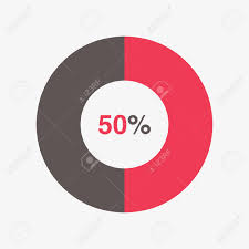 icon red and black chart 50 percent pie chart vector