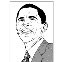 It is a stylized stencil portrait of obama in solid red, beige and (light and dark) blue, with the word progress, hope, or change below (and other words in some versions). American Presidents Barack Obama Coloring Pages Surfnetkids
