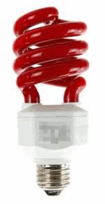 Objects seem to change color under red lights, green lights and so forth…violet is no different. Red Compact Fluorescent Light Bulbs 25 Watt 866 637 1530