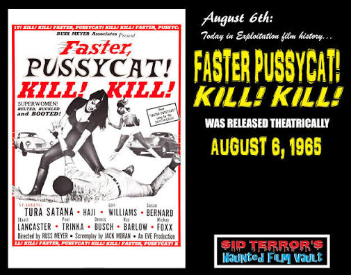 On August 6, 1965 “Faster, Pussycat! Kill! Kill!” was released! Directed by  Russ Meyer (Beyond the Valley of the Dolls) and co-written by Meyer and  Jack Moran. It follows three go-go dancers