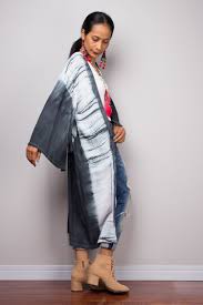 Black And White Kimono Duster Shibori Kimono Cardigan Tie Dye Duster Vest Summer Vest Black And White Duster Wrap Cape Long Sleeved Shibori Clothing Long Sleeve Cardigan Shibori Dress