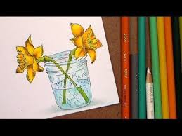 How To Color Daffodils With Colored Pencil And Markers Youtube Coloring Book Art Colored Pencil Techniques Colored Pencils