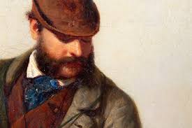 OTTO WEBER. Painting, hunter with a hare killed, 19th century. Art