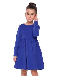 Arshiner Little Girls Long Sleeve Solid Color Casual Skater Dress Material 95 Polyester 5 Cotto Skater Dresses Casual Girls Denim Jacket Girls Long Sleeve