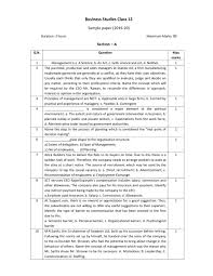 Cbse Class 12 Sample Paper 2020 For Business Studies
