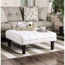 The humblenest famers market button tufted linen cushion baluster leg coffee table ottoman makes an elegant choice for your living room. Furniture Of America Shila Fabric Coffee Table Ottoman In White And Gray Walmart Canada