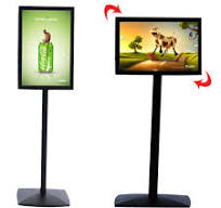 Illuminated LED Floor Display Stand with Rotating & Tilting Sign Frame (for 18” x 24” Menus & Posters)
