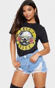 Return this item for free. Guns N Roses Black Slogan T Shirt Prettylittlething
