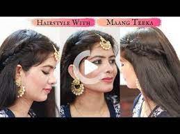 Easy Hairstyles For Wedding Hairstyle With Maang Tikka For Medium Or Long Hair Wedding Hairst Wedding Hairstyles For Long Hair Hair Styles Long Hair Styles