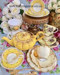 Some Sunny Yellows From Our Luxury High Tea Hire Collection To Brighten Up Your Day Super Stormy In Perth Today Www Thevintagetab Vintage Table Tea Tea Party