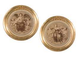 Le Cornici Tonde Sono In Legno Massello E Sono Completamente Dorate A Foglia Con Decorazioni Sulla Sommita I Soggetti Raffig Cornici Bianco E Nero Decorazioni