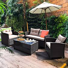 7 piece outdoor dining set poly rattan acacia wood black. Devoko 9 Pieces Patio Dining Sets Outdoor Space Saving Rattan Chairs With Glass Table Patio Furniture Sets Cushioned Seating And Back Sectional Conversation Set Beige Pricepulse