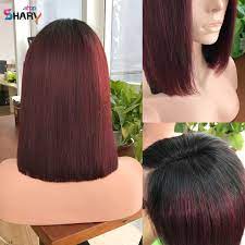 باروكة اومبر شعر طبيعى استريت ناعمه Short Lace Front Wigs Brazilian Human Hair Bob Wigs
