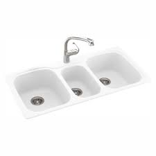 Swan Drop In Undermount Solid Surface 44 In 1 Hole 40 20 40 Triple Bowl Kitchen Sink In White Ks04422tb 010 The Home Depot