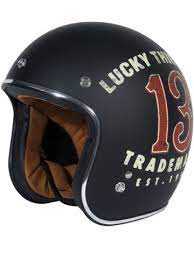 Lucky 13 Logo 3 4 Biker Helmet By Torc Racing Black Helmet Lucky 13 Retro Helmet