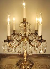 Vintage Candelabra Table Lamp Solid Brass Crystals 5 Chandelier Lights European Vintage Table Lamp French Lamp Lamp
