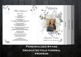 Funeral Program Personalized Graduated Fold Memorial Program Celebration Of Life White Grey Florals Funeral Program Template Funeral Programs Memorial Program