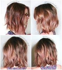 Rose Gold Balayage By Brittanybyrdhair Rose Gold Hair Brunette Ombre Hair Blonde Balayage Brunette Short