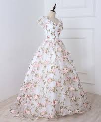Promerz.com colorful prom dresses (02) #promdresses. White V Neck 3d Flowers Long Prom Dress White Evening Dress Floral Prom Dresses White Evening Dress White Prom Dress Long