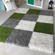 Diese produkte sind flauschig, weich und machen den raum gemütlicher. Shaggy Hochflor Teppich Grun Weiss Karo Melierung My171
