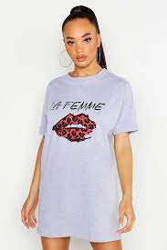 La Femme Lips T Shirt Dress Boohoo
