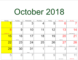 Pin Di October 2018 Calendar Printable