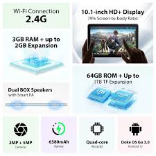 Blackview Tab 7 Tablette Android 12, 10,1 Pouces avec écran HD+ IPS,  Quad-Core 5Go+64Go (1To Carte SD Externe), Batterie 6580mAh, Caméra  5MP+2MP, WiFi ...