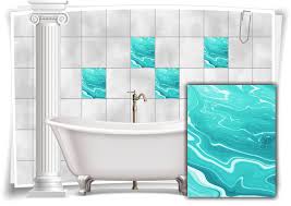 Com haus dekoration gute ideen. Fliesen Aufkleber Folie Marmor Ol Olfarben Abstrakt Grun Turkis Bad Wc Deko Kuche Medianlux Shop