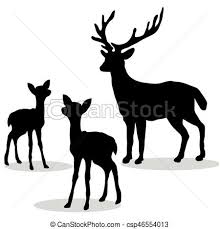 シルエット, 家族, 鹿, 黒い背景, 白. シルエット, 家族, 鹿, イラスト, バックグラウンド。, ベクトル, 黒, 白.