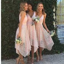 Tea Length Full Lace Spaghetti Straps V Neck Pink Hot Sale Bridesmaid Dress Rg212 Bridesmaid Dresses Bridesmaid Lace Bridesmaids