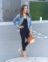 All Black And Blue Denim Jacket Denim Jacket All Black Outfit Lady In Violet Houston Fashion Blogger All Black Outfit Summer Fashion Outfits Black Tank Top Outfit Summer