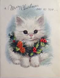 Vintage Marjorie Cooper Christmas Card White Kitten Vintage Christmas Cards Cat Christmas Cards Vintage Christmas