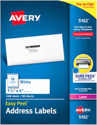 Label templates for office software word & google docs online. Avery Easy Peel Address Labels 1 1 3 X 4 1 400 Labels 5162 Avery Com