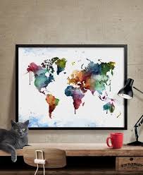 Aquarell Welt Karte Kunstdruck Von World Map Welt Karte Wandkunst Weltkarte Von Grosse Wand Kunst Aquarell World Map Wall Art World Map Art Watercolor Map