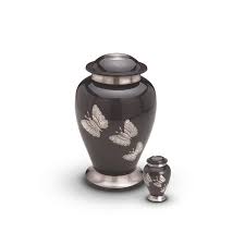 Hand crafted brass, grey urn. Butterfly Brass Urn Urns For Ashes