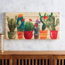 Rugs & curtains 12open submenu. Planked Festive Cacti Wall Decor Cactus Wall Art Cactus Art Cactus Paintings