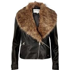 River Island Black Faux Fur Collar Jacket Fur Collar Jacket Black Faux Fur Vegan Leather Jacket