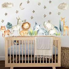 Baby Room Wall Decor Acquerello Safari Wall Stickers Baby Boy Etsy Nursery Wall Stickers Baby Room Wall Nursery Wall Decals