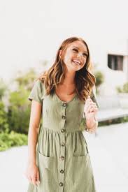 The Dillard Button Down Dress In Olive Clothes Modest Dresses Style