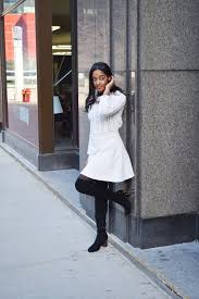 How To Wear White In The Winter Monochromatic Winter White Corporate In Color How To Wear Winter White White Thigh High Boots