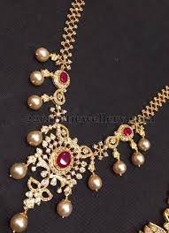 32 Grams Cz Ruby Necklace Gold Jewelry Simple Necklace Gold Necklace Indian Bridal Jewelry Diamond Wedding Jewelry